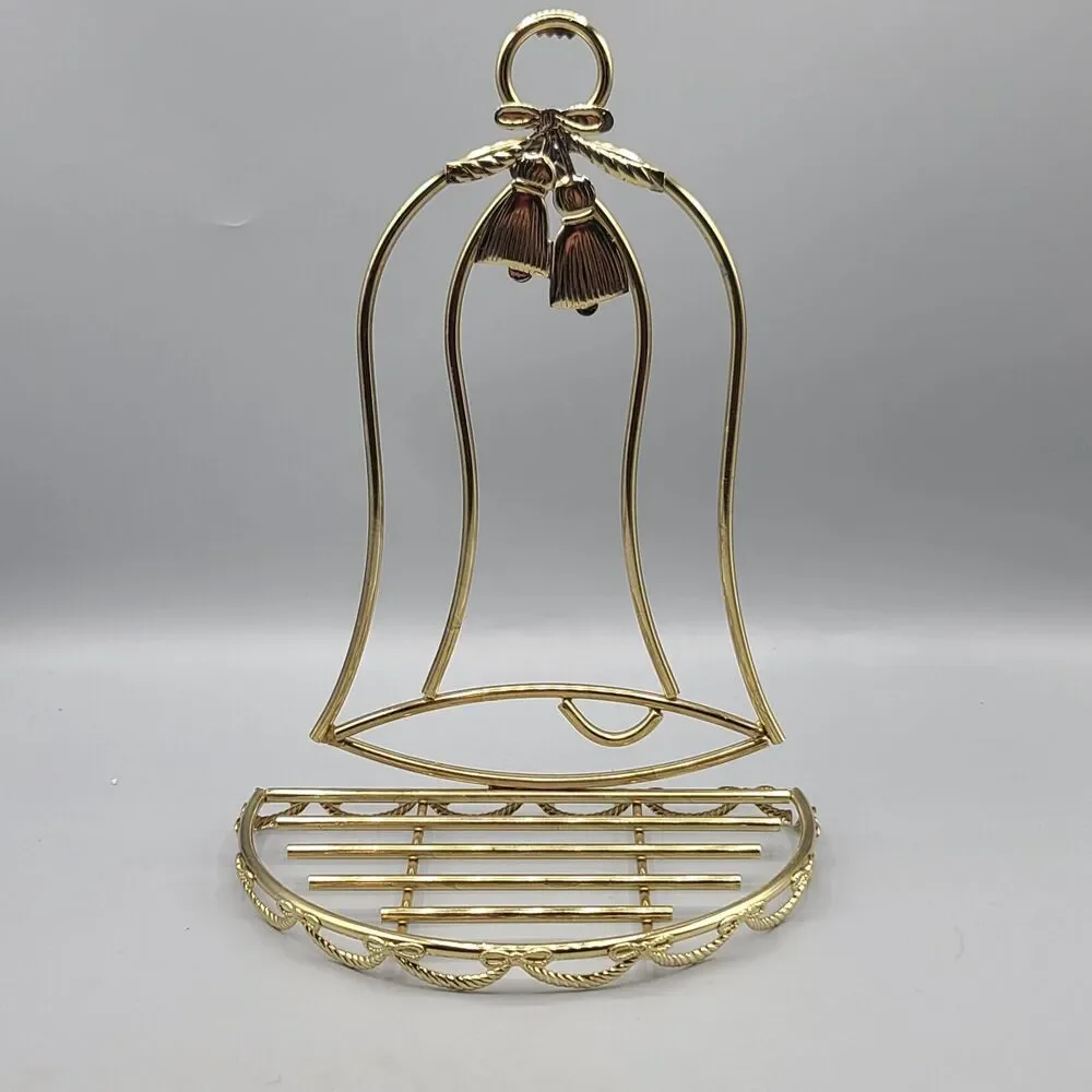 Christmas Holiday Jingle Bell Gold Plated Metal Wall Display Shelf Semi Circle